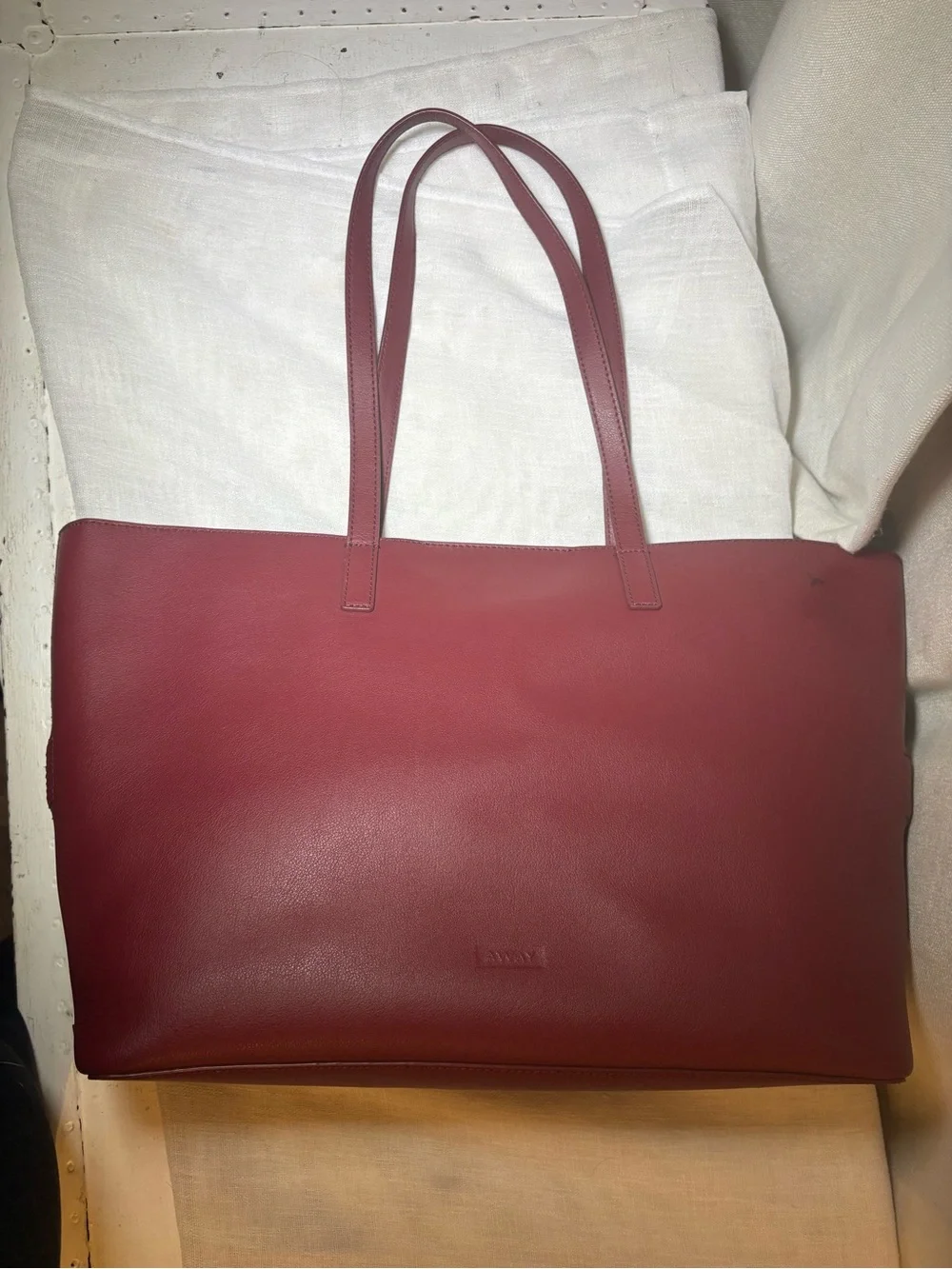 Away The Latitude Tote Ruby Burgundy Leather Travel Laptop Carry On Bag EUC